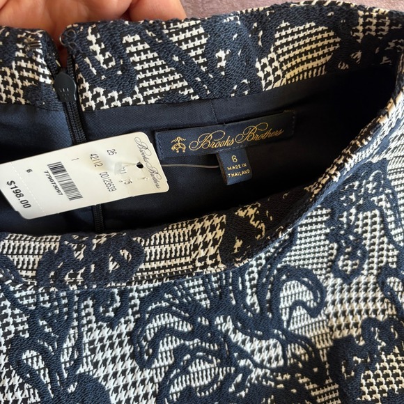 Brooks Brothers Navy White Houndstooth Floral Jacquard Sheath Dress 6 NWT $198 - Picture 2 of 10